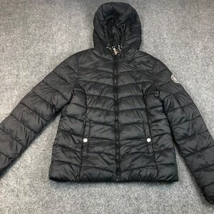 Madden NYC Black Quilted Hooded Puffer Jacket Size S Zip Up Lightweight Warm